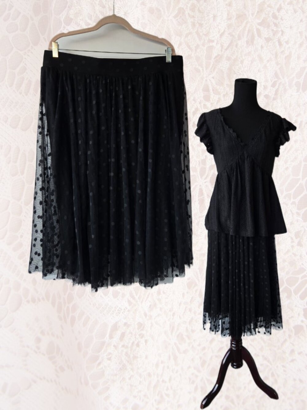 Torrid Black Mesh Skirt Polka Dot Balletcore Evening Formal Party Glam